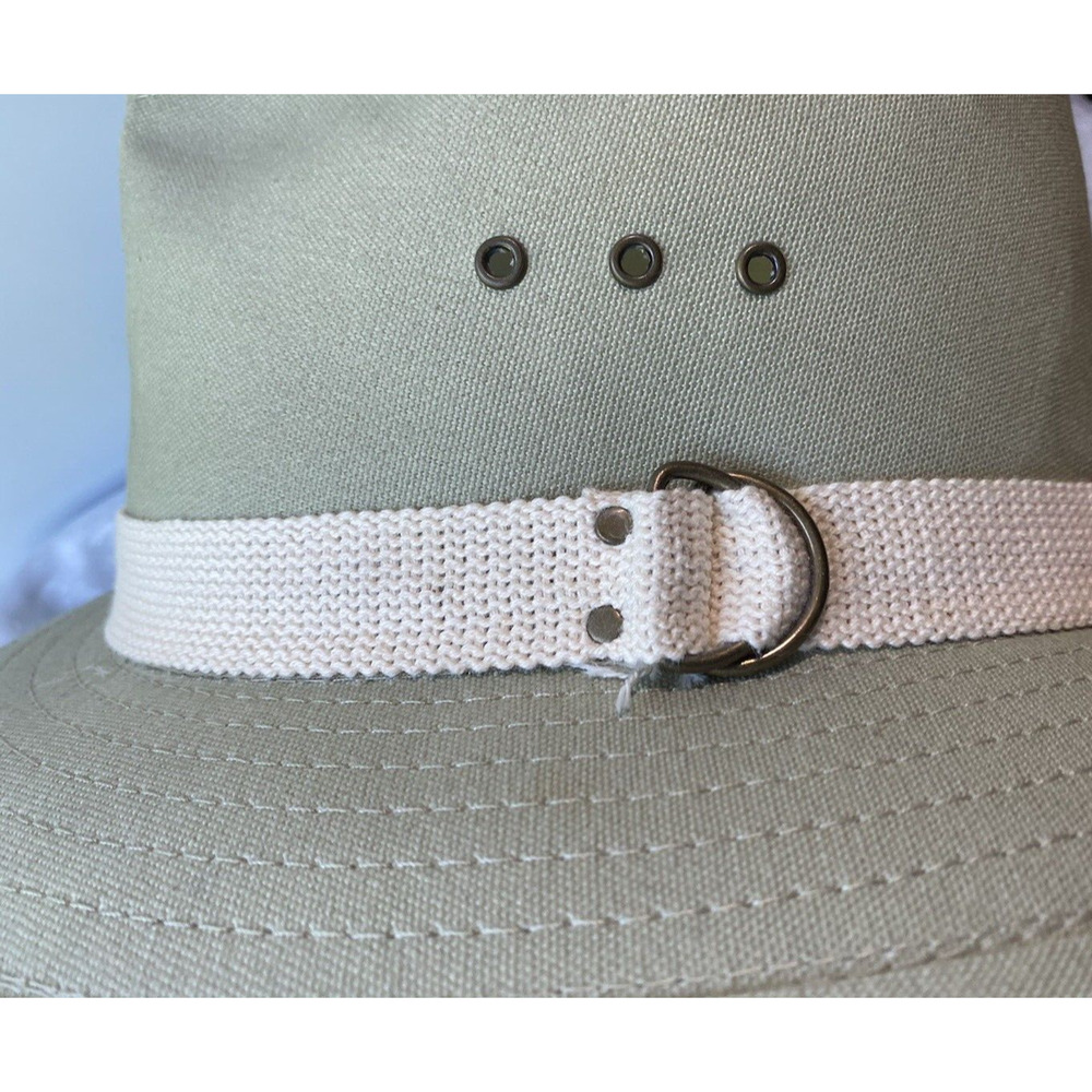 Vintage Original Panama Jack Canvas Safari Hat Mens Large Khaki Vented Fedora - Picture 11 of 12